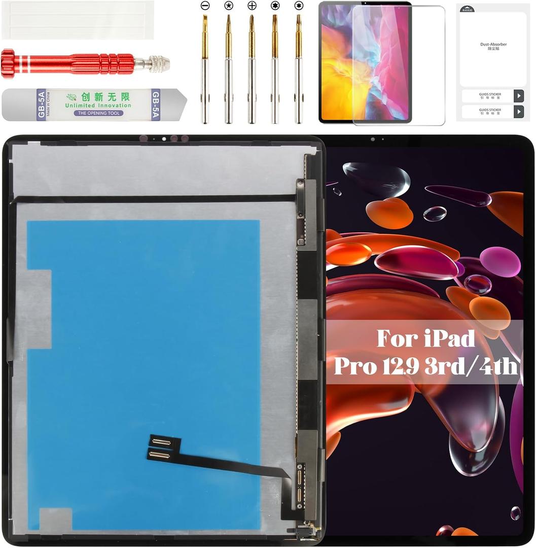 for iPad Pro 12.9 3rd Gen Screen Replacement for iPad Pro 12.9 4th Gen LCD for iPad Pro 12.9 3rd/4th Digitizer Display Touch Screen Assembly Repair Kits A2014 A1876 A1983 A2069 A2229 Black 2018 2020