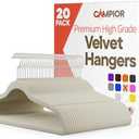 Ivory Velvet Hangers 20 Pack – 360° Swivel Hook, Non-Slip and Space Saving Hangers, Heavy-Duty 11 lbs Weight Capacity - Smooth Velvet Finish for Crease-Free Clothes and Effortless Closet Organization