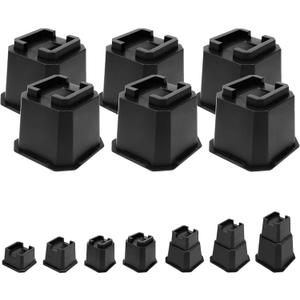 shouwuhho Bed Risers 4 inch, Furniture Risers Elevation in Heights 4 Inch Heavy Duty, Bed Lift Risers for Caster Wheels or Posts of Bed Table Couch, Support up to 6000 lbs, Black, 6 Pack