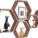 PHOENANCEE Hexagon Floating Shelves,Honeycomb Shelf Set of 5,Octagon Shelves Wall Mounted Hanging Storage Cube Wood for Bathroom Kitchen Bedroom Living Room Office Home (Rustic Carbonized Black)