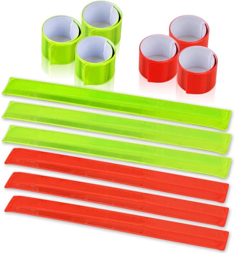 Reflective Bands, Reflective Slap Bracelet, Reflective Wristband High Visibility Reflectors, for Night Run, Night Cycling, Night Working (Yellow & Red)