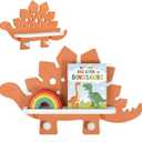Dinosaur Wall Shelf for Kids, Stegosaurus Dino Shelf with Hooks for Toy Display, 3 Playful Designs, Nursery & Toddler Room Decor