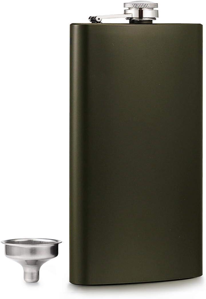 GENNISSY Silver 18/8 Stainless Steel 10OZ Hip Flask - Flasks for Liquor with Funnel(Green)