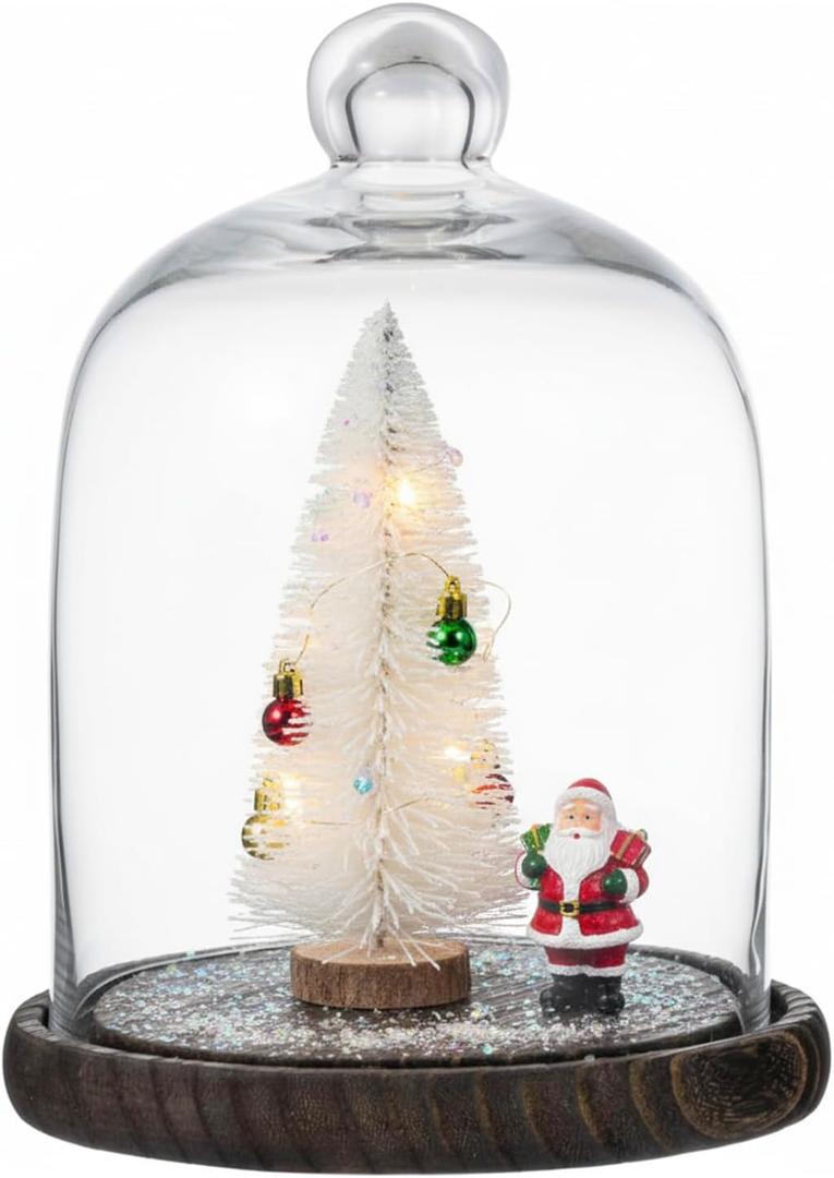 MyGift Clear Cloche Glass Dome,9 Inch Display Bell Jar with Top Handle and Rustic Brown Solid Wood Base