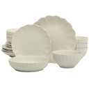 Gibson Elite Malibu Shore 15 Piece Scallop Stoneware Reactive Glaze (Service for 4) Ceramic Plates and Bowls Dinnerware Set - Cream White
