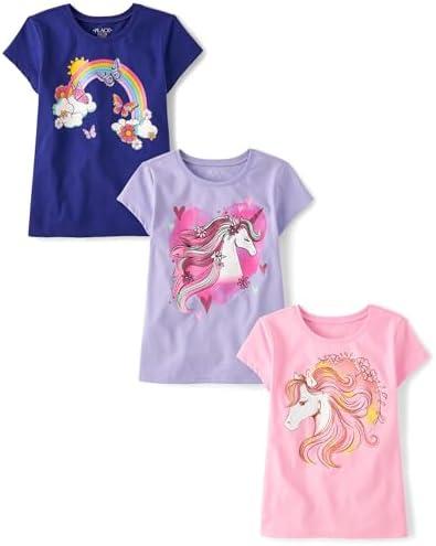 The Children's Place Girls Unicorns,Butterfly Short Sleeve Graphic T-Shirts,3 Pack. Size 5-6.
