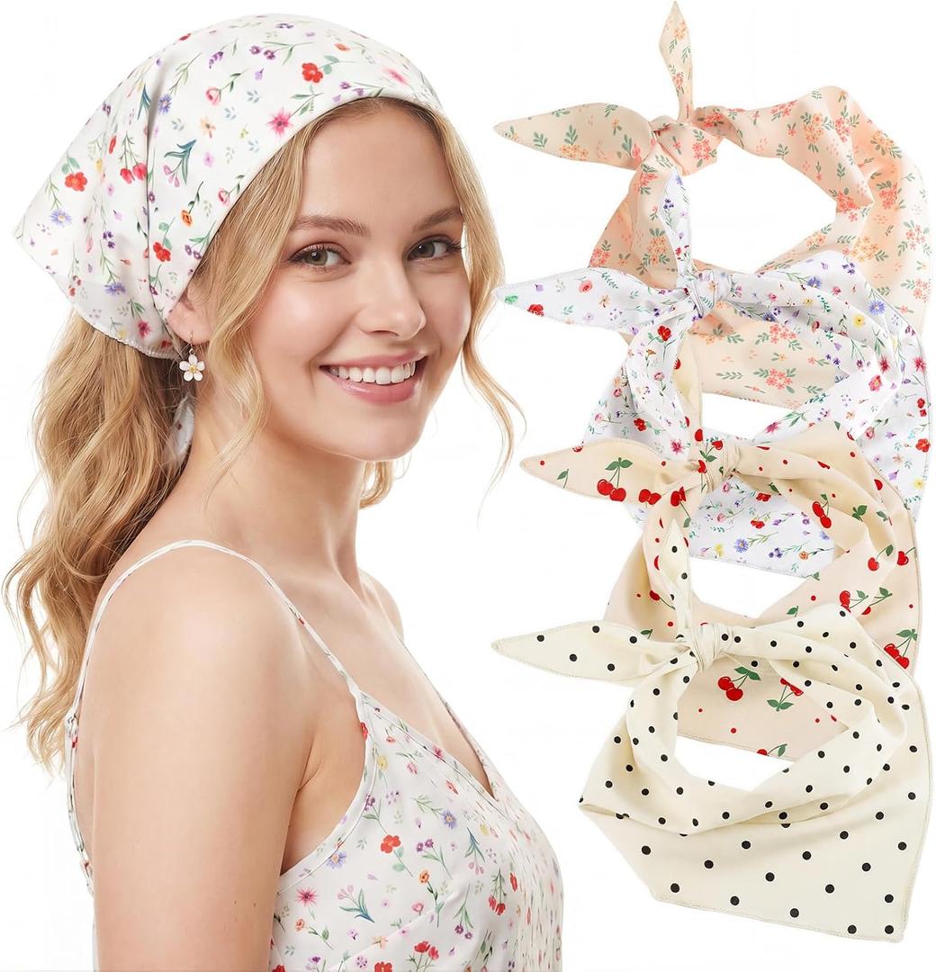 obeoby 4 Pcs Triangle Head Scarf for Women, Bandanas Hair Scarf Head Scarves – Gifts for Women and Girls