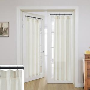 French Door Curtain Panel,Sheer Privacy Patio Door Curtain Linen Boho Farmhouse Sliding Pinch Pleated Curtains for Front Door Glass Window Sidelight,26 x 68 Inch Length (Natural)