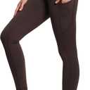THE GYM PEOPLE Thick High Waist Yoga Pants with Pockets, Tummy Control Workout Running Yoga Leggings for Women (Medium, Brown)