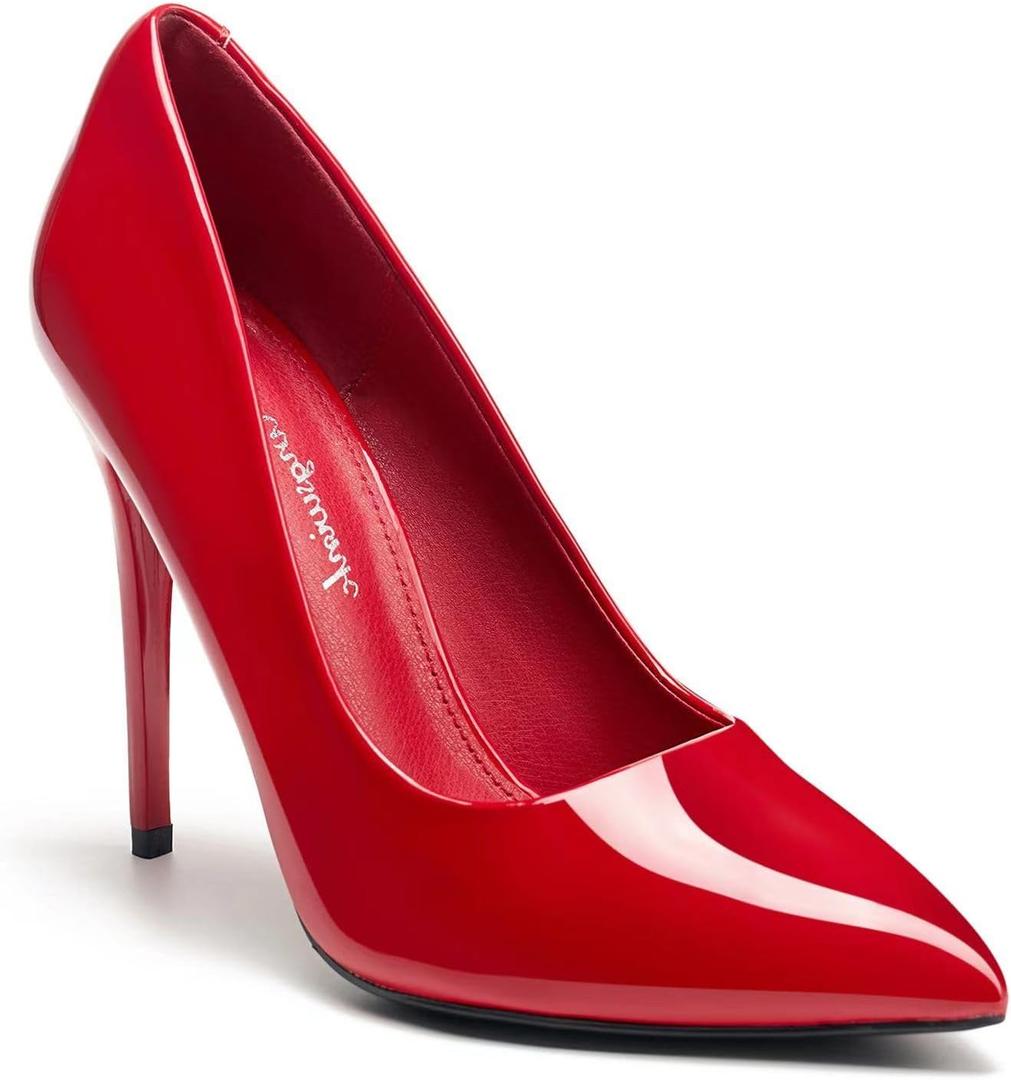 Womens High Heels 4 Inch Closed Pointed Toe Pumps Stiletto Heels for Women Dress Sexy Wedding Pumps, (6.5, Shinny Red)