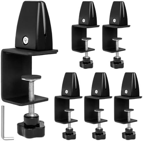 HIOFCSIR Sneeze Guard Support Clamps, Adjustable Desk Divider Partition Clips for 0.1 to 1 Inch Thick Panels, Acrylic Plexiglass Partition Clips for Office Use, 6-Pack, Silver (Black)