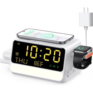 BLKE 7-in-1 Wireless Charging Station for Samsung&Apple Device, Charger Stand with Voice-Controlled Light, for iPhone 17/16/15/14/13 Pro Max, Samsung Galaxy, Google Devices, Apple&Samsung Watch, AirPods (White)