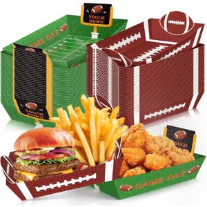 GiftPioneer 50Pcs Football Party Supplies, 5lb Football Food Plates, Paper Trays Disposable Bowls Nacho Trays for Gameday, Carnivals, Birthday, Sport, Party Decor (50) (Touchdown Sign)
