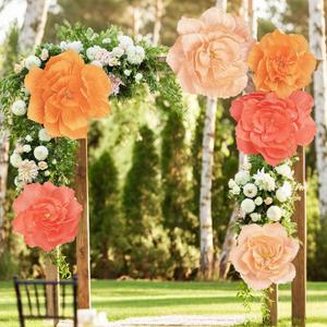 Aneco 6 Pieces Large Paper Artificial Flowers 3D Crepe Tissue Flower Wall Decor for Wedding Birthday Bachelorette Bridal Shower Backdrop Table Centerpieces Party Supplies, Peach Pink, Ivory