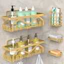 Coraje Shower Caddy - 5-Pack Adhesive Shower Organizer, Large Capacity, Rustproof, No Drilling Required (Gold)