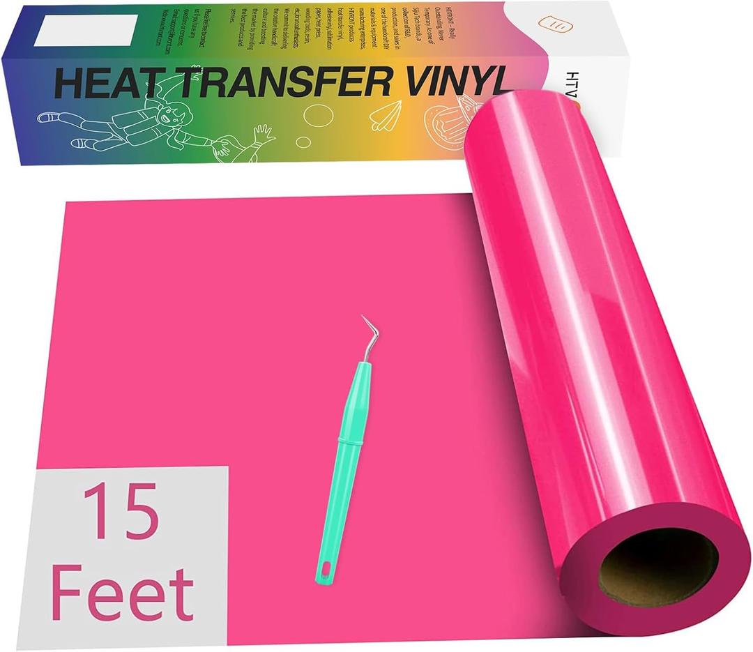 HTVRONT Heat Transfer Vinyl HTV Vinyl Rolls - 12" x 15ft Neon Pink Iron on Vinyl for All Cutting Machines, HTV Vinyl for Shirts - Easy to Cut & Weed for Heat Vinyl Design (Neon Pink)