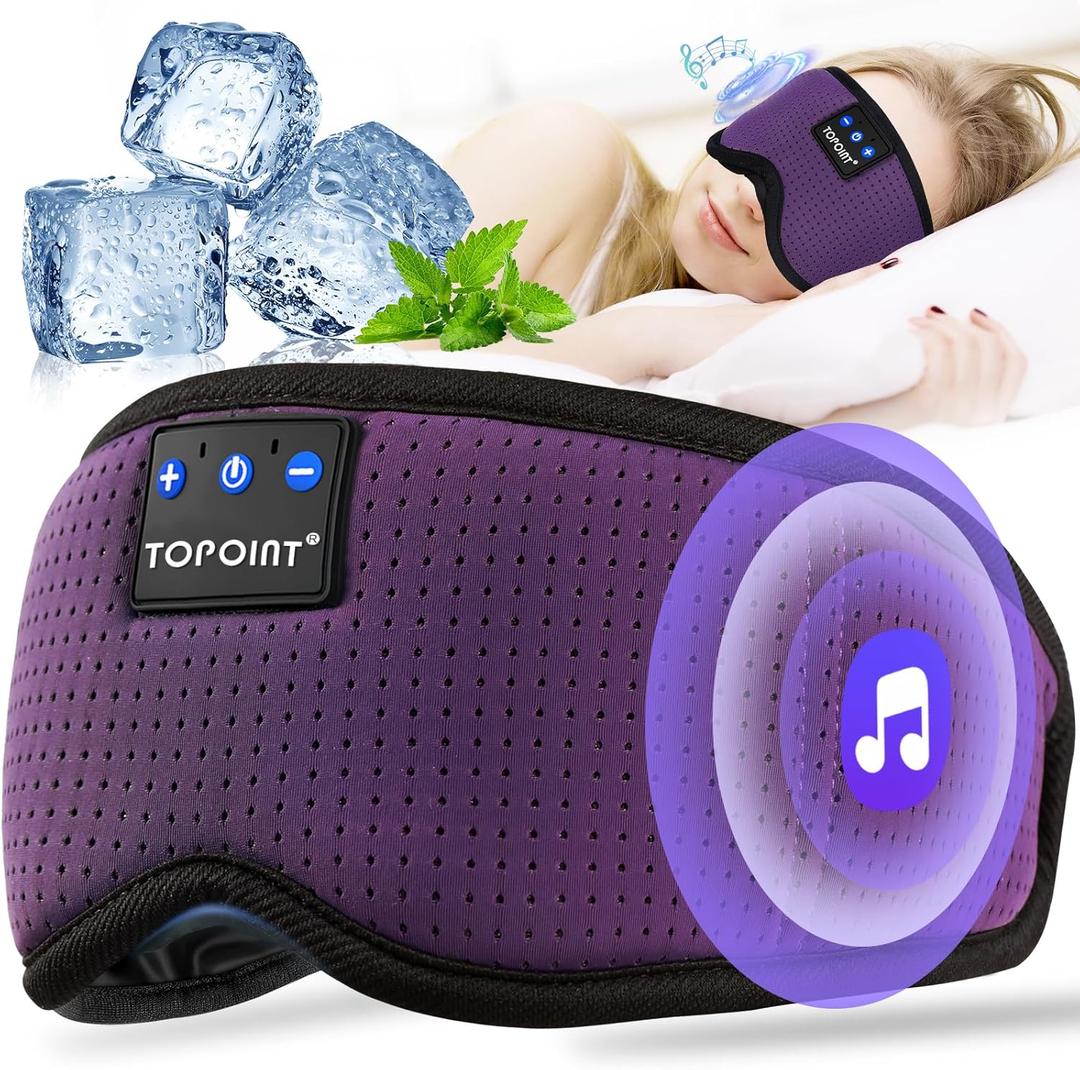 TOPOINT Sleep Mask with Bluetooth Headphones, Breathable Silk Eye Mask for Sleeping Men Women, Bluetooth Sleep Mask Blackout with Speakers, Microphone Handsfree, USB C for Travel Meditation Gifts (Purple)