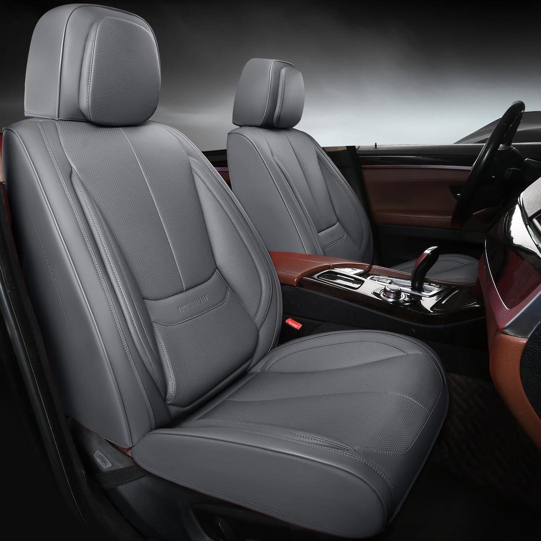 Car Seat Covers, Leather Seat Covers for Cars Full Set, Waterproof and Breathable Suitable for Most SUV/Truck/Sedan/Automotive 2 Pack (Grey)