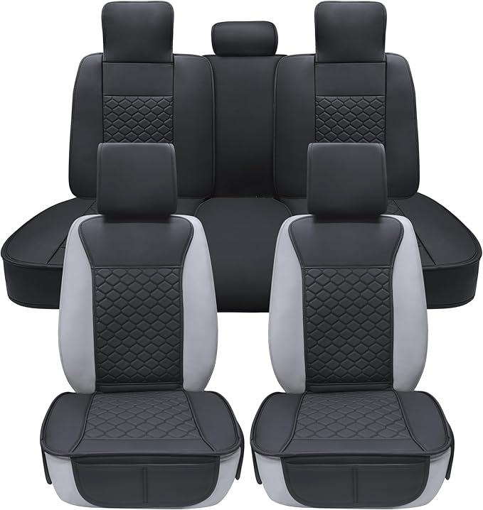 Elantrip Car Seat Cover Full Set Leather Car Seat Protector Universal fit for Most Cars SUVs and Trucks Water Proof Front and Rear Seat Protector Black