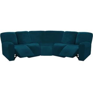 ULTICOR Velvet 7-Piece Sectional Recliner Sofa Cover (Deep Teal, L Shape 5 Seat, Sturdy, Soft, Washable)