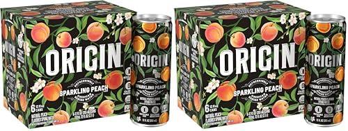 ORIGIN Organic & Non-GMO Peach Flavor Sparkling Water, 12 Fl Oz, Recyclable Aluminum Cans (6 Count) (Pack of 4), EXP 10/31/2025
