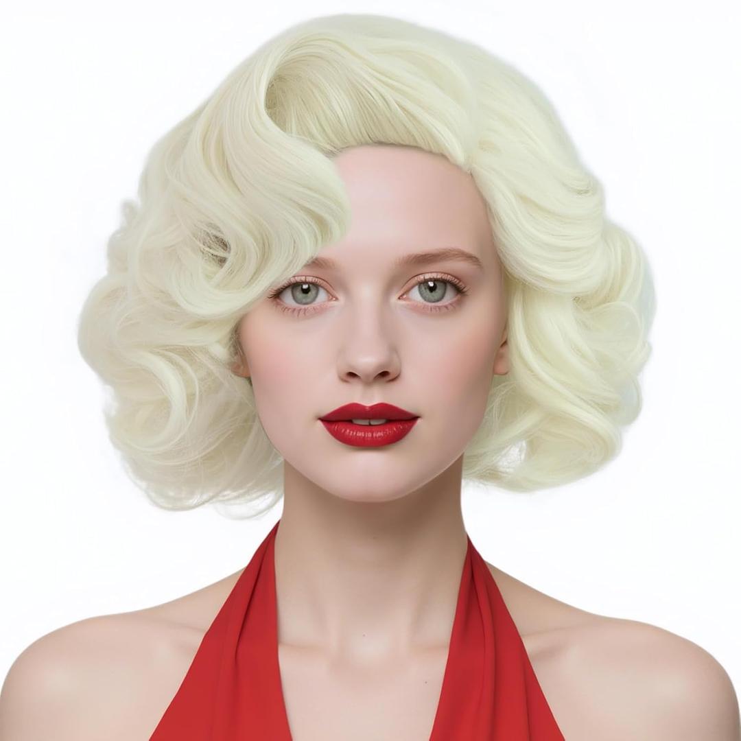 BESTBEL+Hair Cap Light Blonde Curly Wig Flip Platinum Blonde Wig for Women Vintage Synthetic Anime Hair for Halloween Cosplay Womens Cosplay Outfit for Costume Party