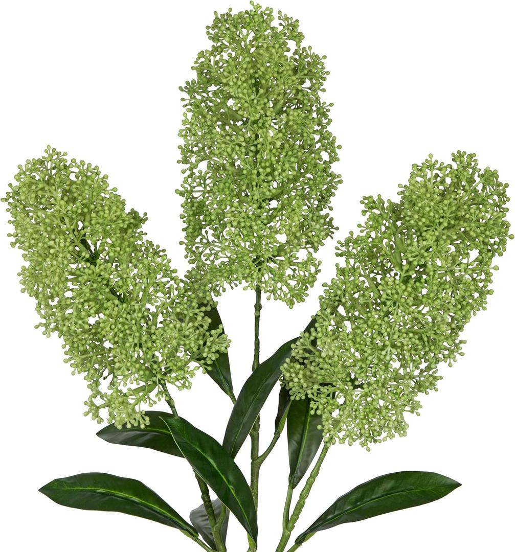 Briful Artificial Skimmia Flower Stems 3PACK 25.6in Tall Faux Floral Branches Fake Plant Picks for Vase Floral Arrangement Home Wedding Centerpiece Decor (Dark Green)