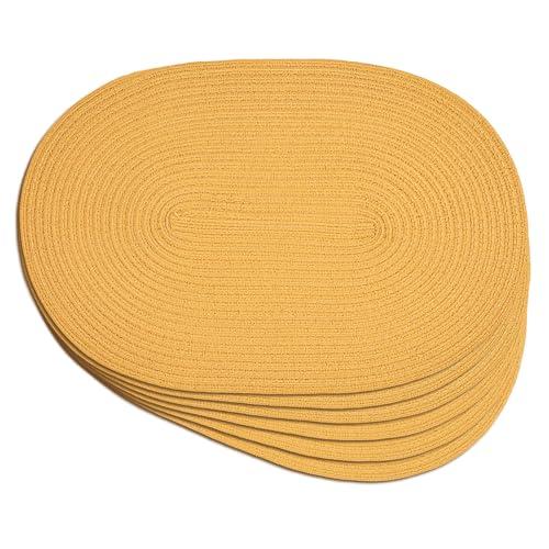 Noctiflorous Oval Braided Placemats Set of 6 Woven 12x18 Inch Non Slip Washable Heat Resistant Place Mats Round Tablemats for Dining Kitchen Party Daily Table Decor Dinner Mats (Solid Yellow, 6)