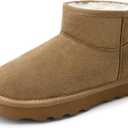 Women's Genuine Suede Winter Mini Boots Water Resistant Snow Booties with Cozy Faux Fur Lining Anti-Slip Memory Foam Insole Lightweight Pull On Ankle Boots Outdoor, Size 8.5 (Beige)