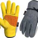 2 Pairs Leather Work Gloves for Men or Women, Non-fading Cowhide, for GardeningConstruction, Welding, Yardwork, driver (Large (Pack of 2), Yellow & Gray)