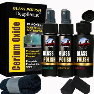 Cerium Oxide Glass Polishing Kit, Windshield Glass Scratch Remover - Restores Clarity & Removes Wiper Marks, Swirls, Water Spots - Complete DIY Kit