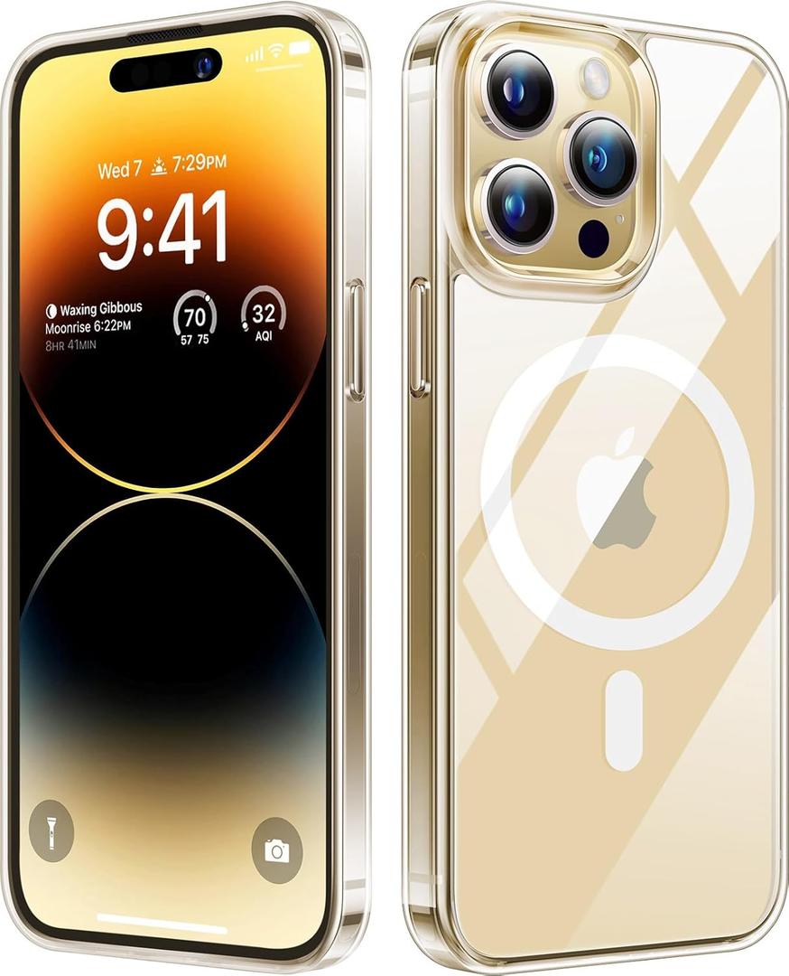 TORRAS Magnetic Clear for iPhone 14 Pro Case, Compatible with MagSafe, Never Yellow, 12 FT Military Grade Drop Tested, Protective Slim Thin Case for iPhone 14 Pro Phone Case, Clear Back/Clear Edge