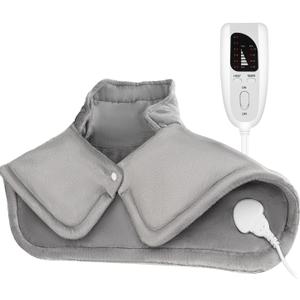 Electric Heating Pad for Neck and Shoulder with 6 Heating & 4 Timer Settings,Fast Heating Large Size Heated Wrap with Auto Shut Off & Machine Washable (Silver Gray, SN-S 22.8x16.5 inch)