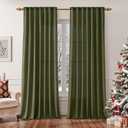 EMEMA Olive Green Privacy Sheer Curtains 96 Inches Long 2 Panels Set, Non-See-Through Light Filtering Semi Sheer Curtains for Bedroom Living Room, Window Drapes That Let Light in, 52x96 Inch