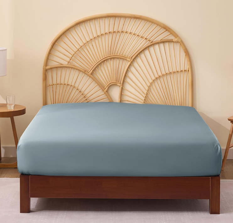 FreshCulture Bamboo Fitted Sheet, Cooling Sheets Full Size, Viscose Derived from Bamboo, Durable and Ultra Soft Breathable Bottom Sheets, Full, Bahamas Blue