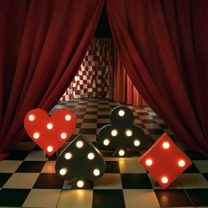 Glooglitter 4 Pcs Casino Theme Party Decorations Wooden Casino Light up Sign Battery Powered Poker Lighted Sign LED Lights for Night Party Tabletop Decor Supplies(Poker)