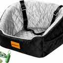 Dog Car Seat for Small & Medium Dogs, Detachable & Washable Booster Seat for Pets Up to 36lbs, Travel Bed with Storage Pockets and Safety Belt-Black/Grey