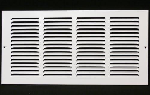 HVAC Premium 16'' x 8'' [Duct Opening] Flat Stamped Steel Return Air Grille - Sidewall and Ceiling - HVAC Vent Duct Cover - White [Outer Dimensions: 17.75''w X 9.75''h]