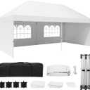 Eachbid 10' x 20' Pop Up Canopy Gazebo Commercial Tent with 4 Removable Sidewalls, Large Party Tent, Event Shelter Gazebo Canopy with 4 Sandbags, Stakes X12, for Patio Party Weddings Picnic (White)