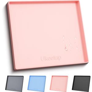 ukeetap Extra Thick Silicone Mat Waterproof with Raised Edge 22" x 19", Under Sink Mat for Kitchen & Bathroom, Kitchen Cabinet Liner, Multi-Purpose for Storage & Protection, Pink