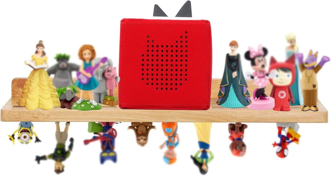 For Tonies Figures Shelf Magnetic,for Tonie Box Wall Shelves,for Tonies Characters Organizer Audio Toy Storage (Holds 36 Figurines),Compatible Charging Station for Children Kid's Room,Oak Wood (1-Layer)