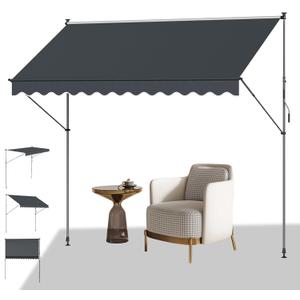 Manual Retractable Awning, Outdoor Sunshade,118inch Gray, 118×55×118inch