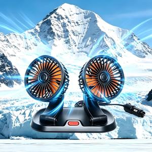 24V Dual Head Car Cooling Fan, Heavy Duty Truck Fan with 360Rotation,2 Speeds,Dashboard Fans for Truck/SUV/RV/Van,Cigarette Lighter Plug (2-Head 24V)