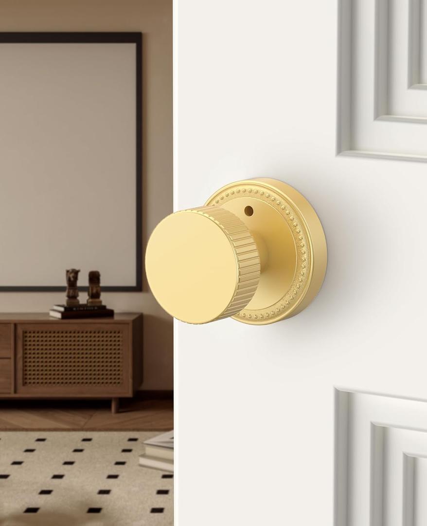 Asidrama 2 Pack Champagne Bronze Privacy Door Knobs with Lock, Door Handles with Champagne Bronze Door Knobs Interior for Bedroom or Bathroom, Heavy Duty Door Lever for Left Right Sided Doors