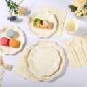 175 Pcs Ivory Paper Plates and Napkins Disposable Tableware for 25 Guests Include Scalloped 9" & 7" Plates Napkins Cups Forks Knives Spoons for Wedding Bridal Baby Shower Birthday Party