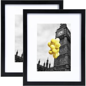 8x10 Picture Frame with Plexiglass, Display Pictures 5x7 with Mat or 8x10 Without Mat for Tabletop Display and Wall Mounting, Set of 2Black