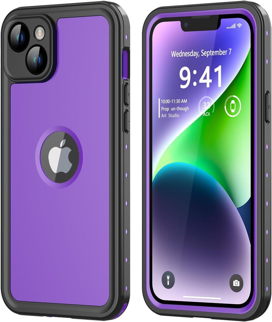 for iPhone 14 Waterproof Case with Built-in Screen Protector, Shockproof Dustproof Full Body Protective IP68 Waterproof Phone Case for iPhone 14 6.1 inch (Purple)