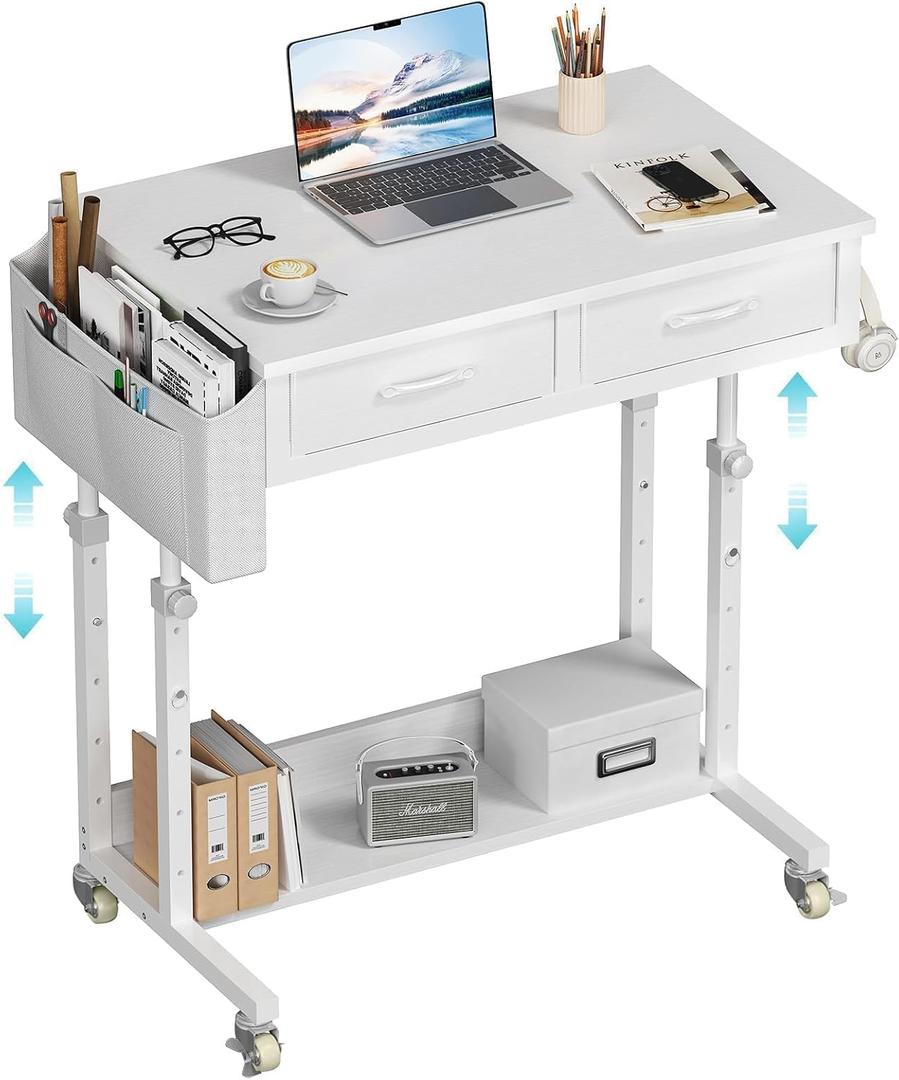 Small Rolling Standing Desk with Drawers & Storage, 32 Inch Height Adjustable Desk on Wheels for Teachers, Students, Portable Mobile Workstation for Home Office, Small Spaces, Sewing & Crafts, 31.5"
