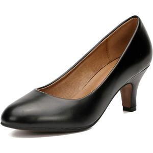 Women's Classic Round Toe Pump Kitten Low Heel Shoes (11.5, Matt Black)