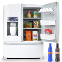 Refrigerator Toy Fridge with Ice Dispenser, Kids Pretend Play Kitchen Accessories with Toy Food Drink Bottles Milk Cans, Play Kitchen Appliances Set for Girls Age 3+, White